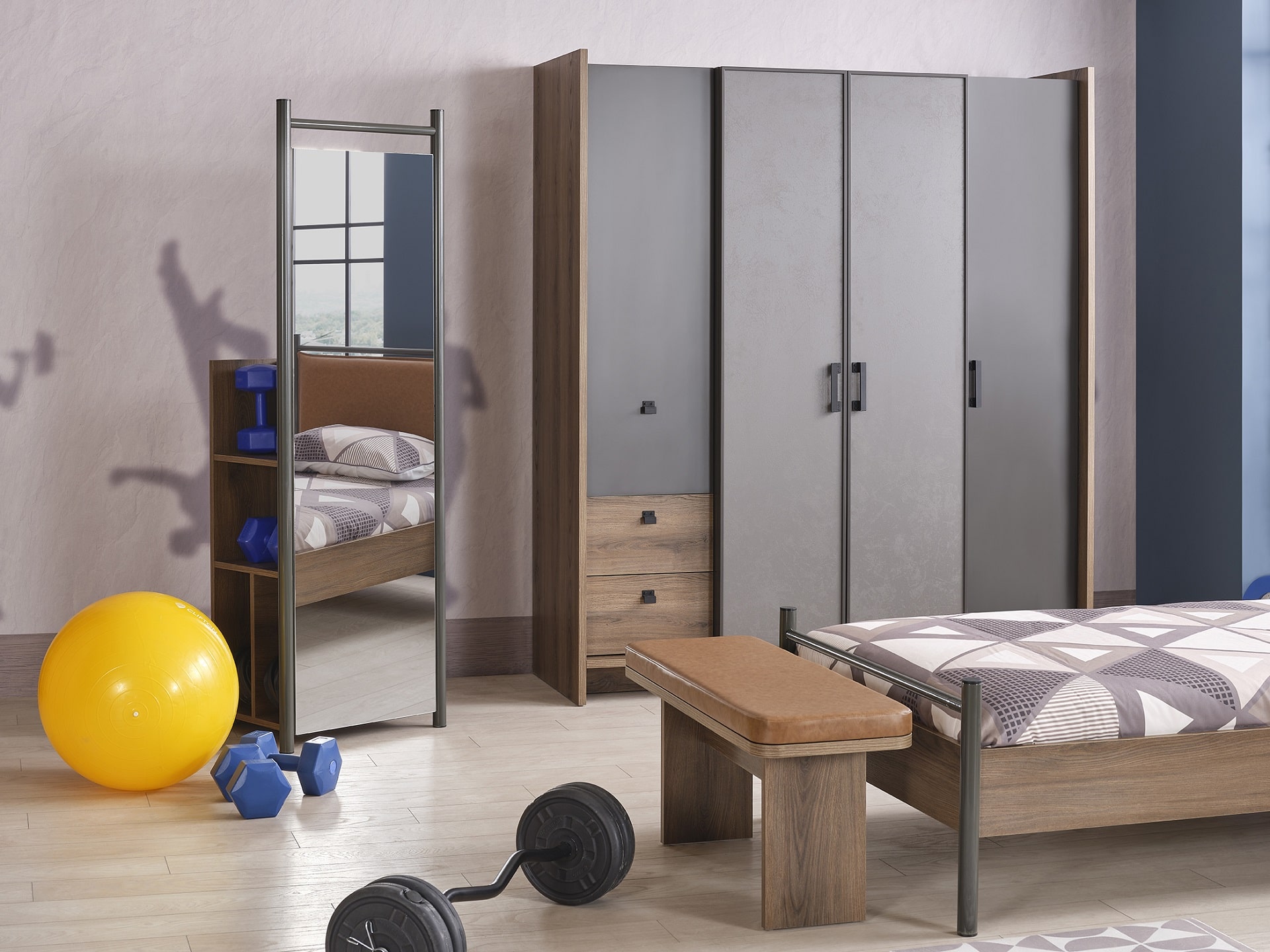 Standspiegel Craft in Anthrazit/Holzoptik