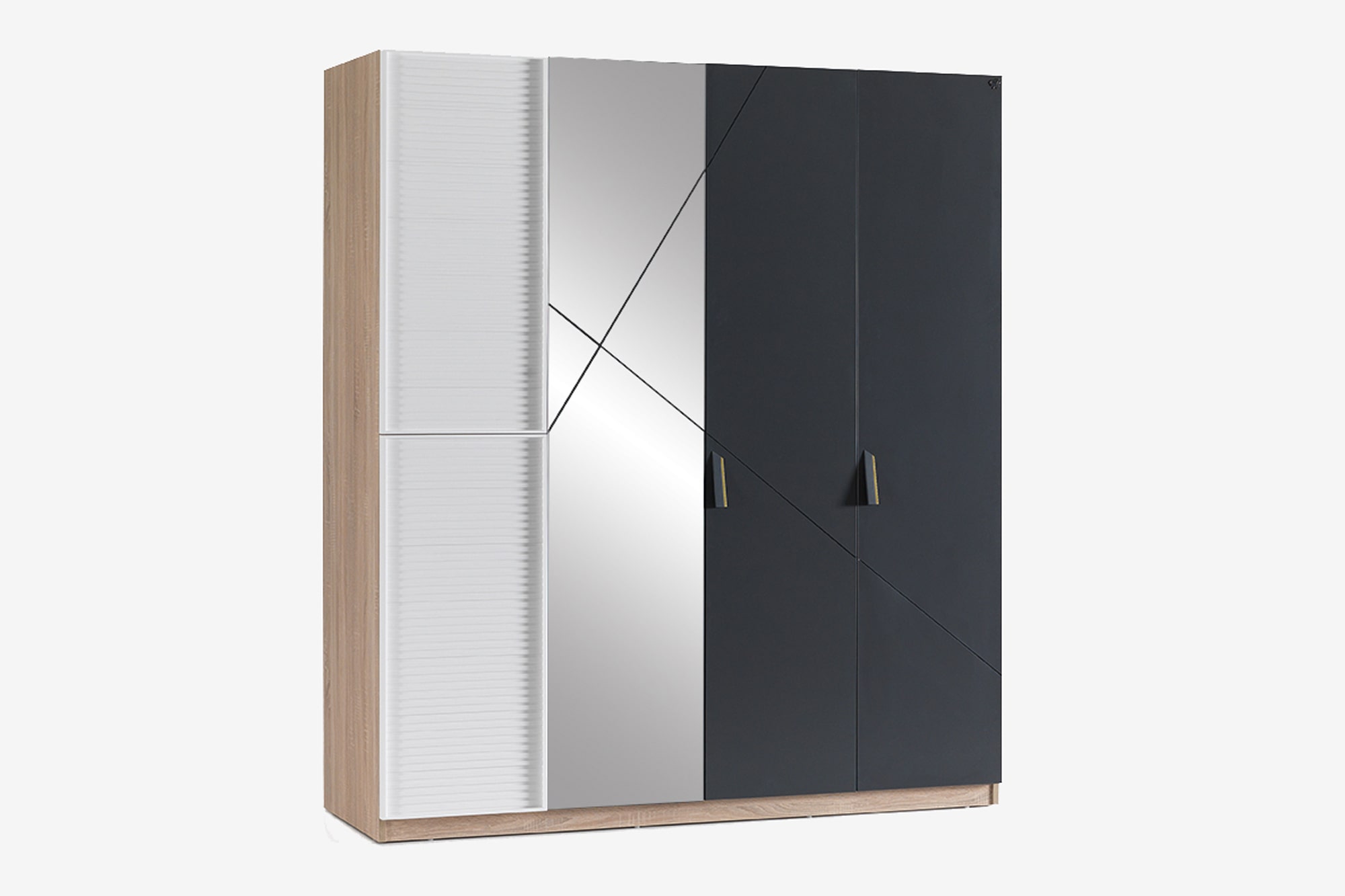 Kleiderschrank New City 4-Türig in Holzoptik/Weiß/Schwarz