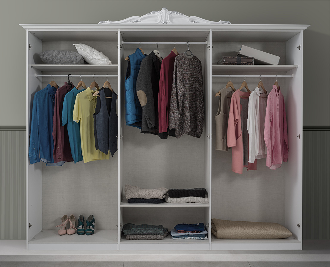 Barock Schlafzimmer-Set Leana 4-Teilig in Weiß/Silber