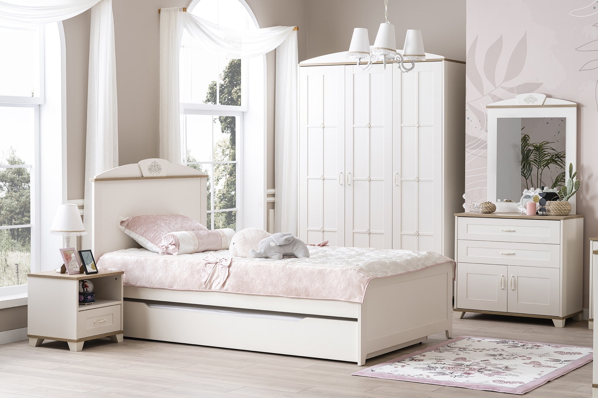 Jugendzimmer-Set Freya 5-Teilig in Weiß/Holzoptik