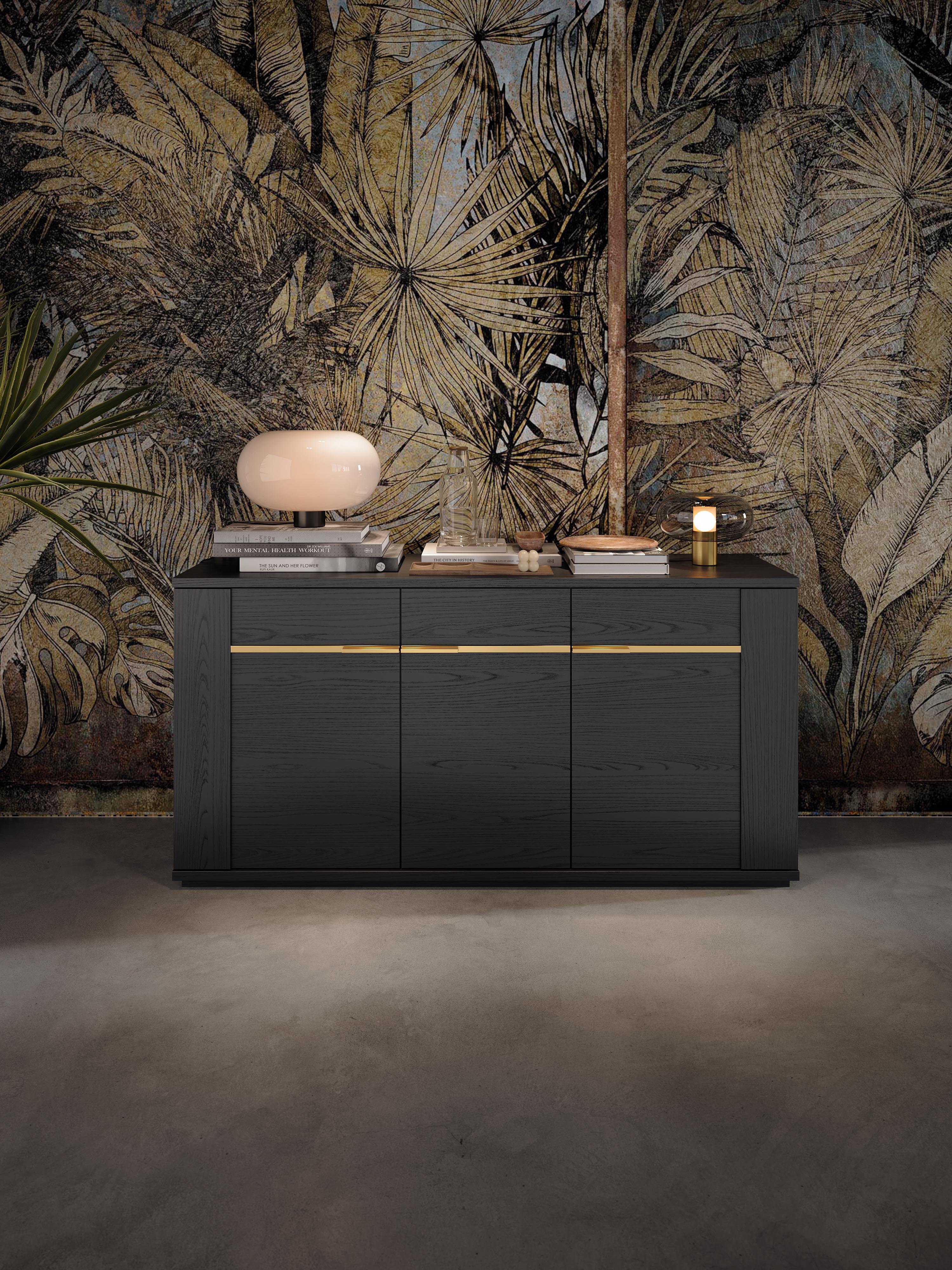 Sideboard Pegaso 3-Türig in Schwarz/Gold