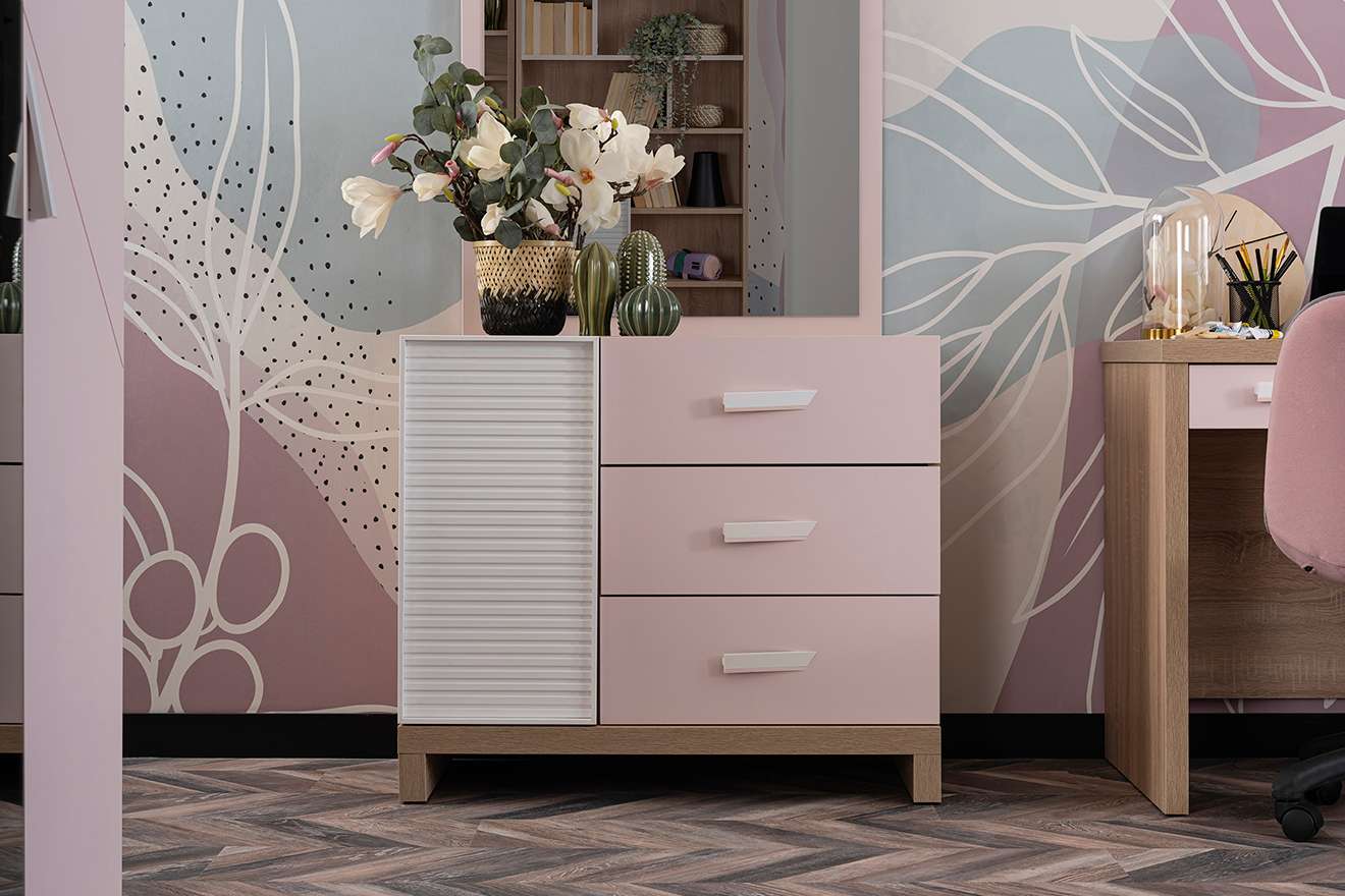 Jugendzimmer-Set Angel 4-Teilig in Holzoptik/Pink