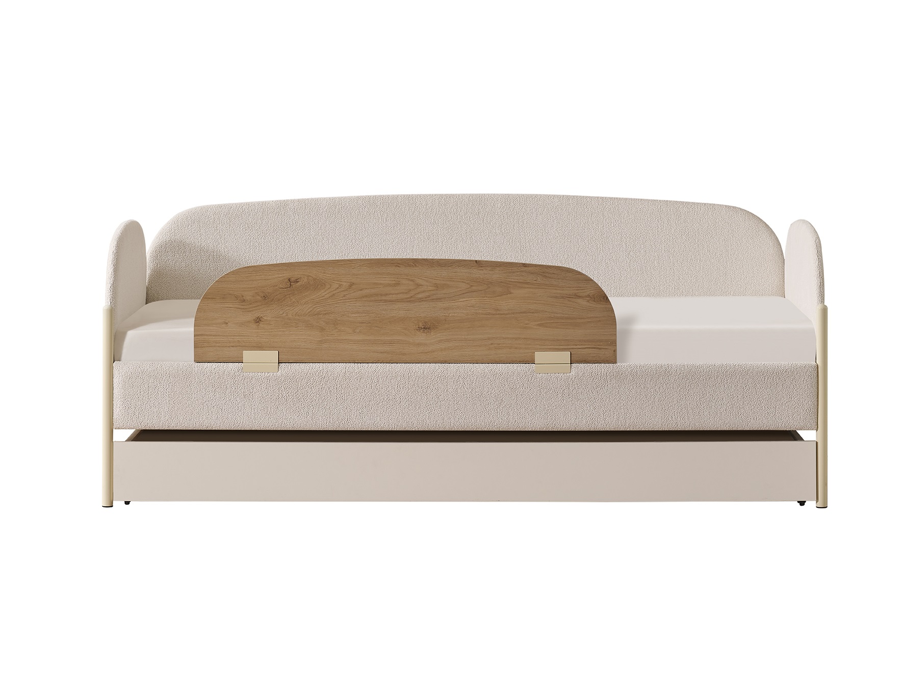 Tagesbett Classy 90 x 200 cm mit Bettkasten in Cremeweiß/Holzoptik