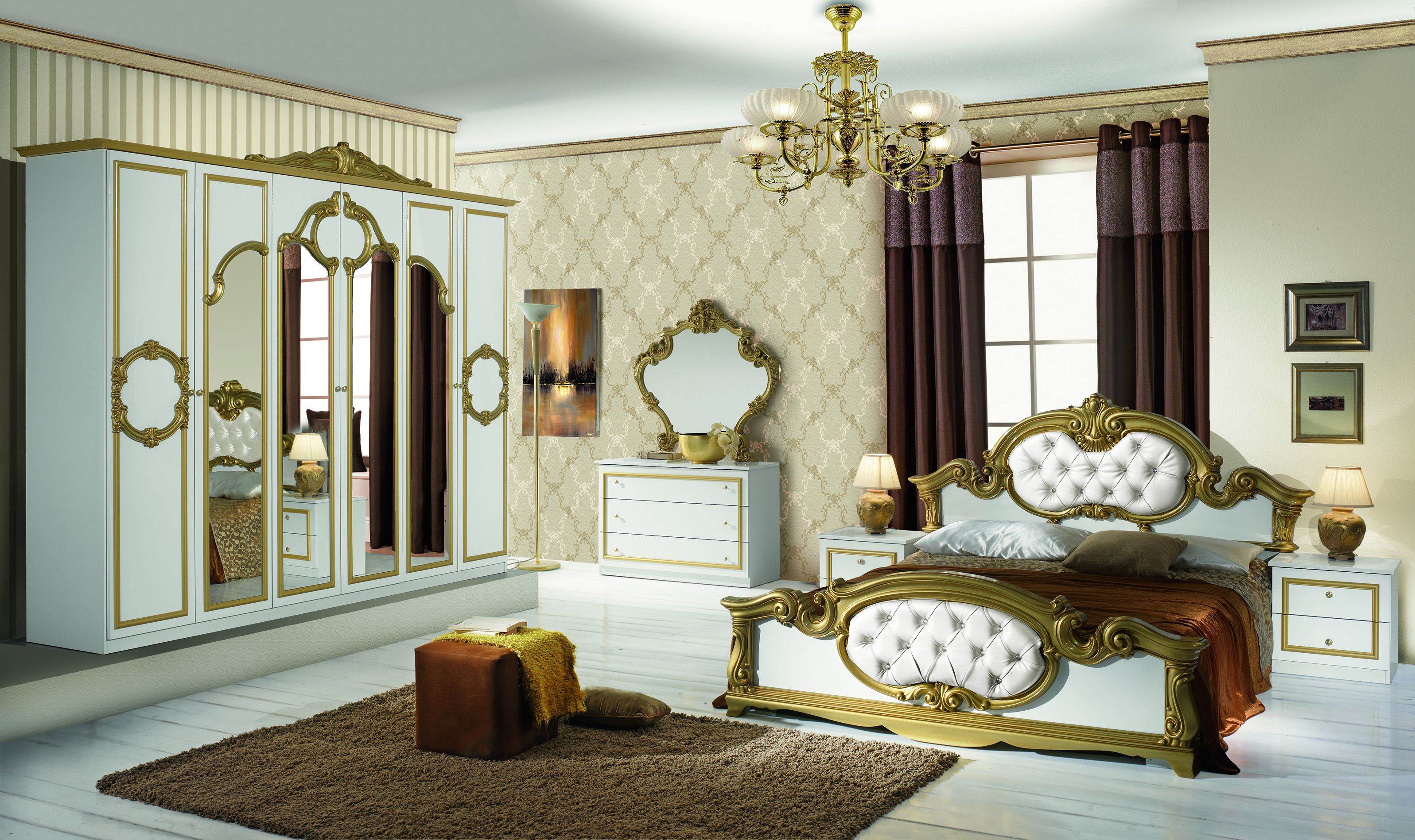 Barock Schlafzimmer Barokko in Weiss-Gold