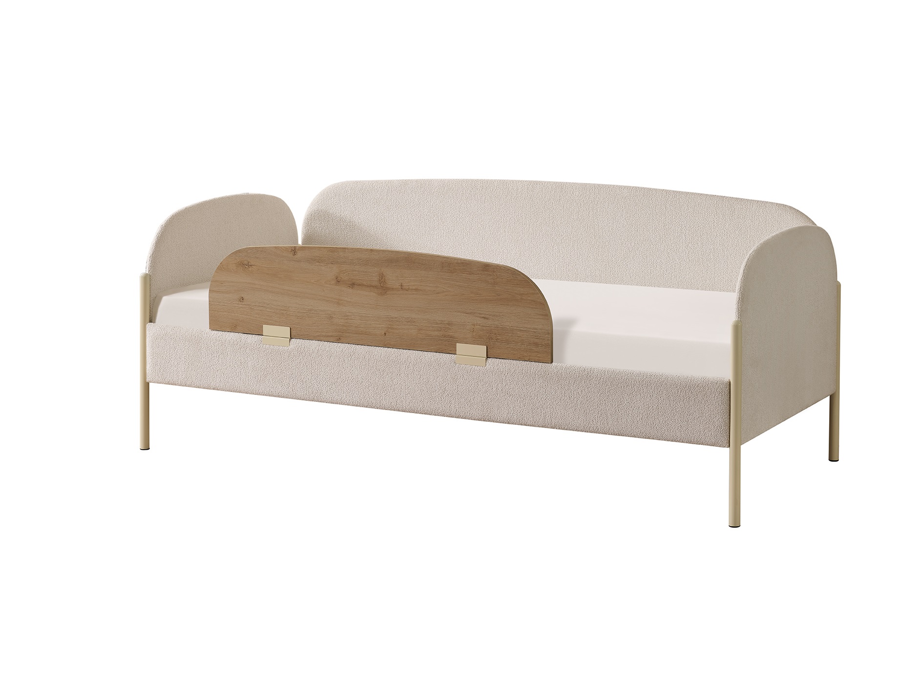 Tagesbett Classy 90 x 200 cm mit Bettkasten in Cremeweiß/Holzoptik