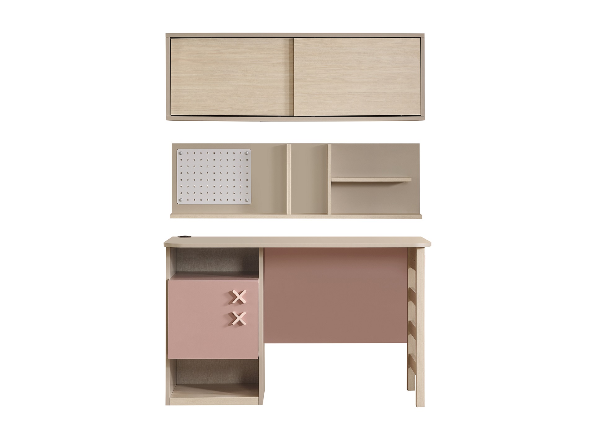 Schreibtisch-Set Rosie 4-Teilig in Rosa/Beige
