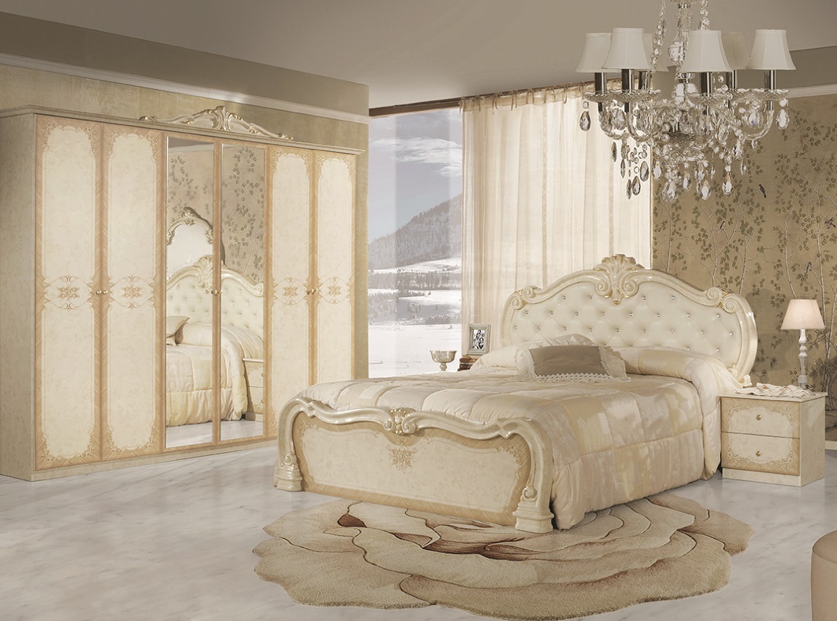Barock Schlafzimmer-Set Serafina in Beige 4-Teilig