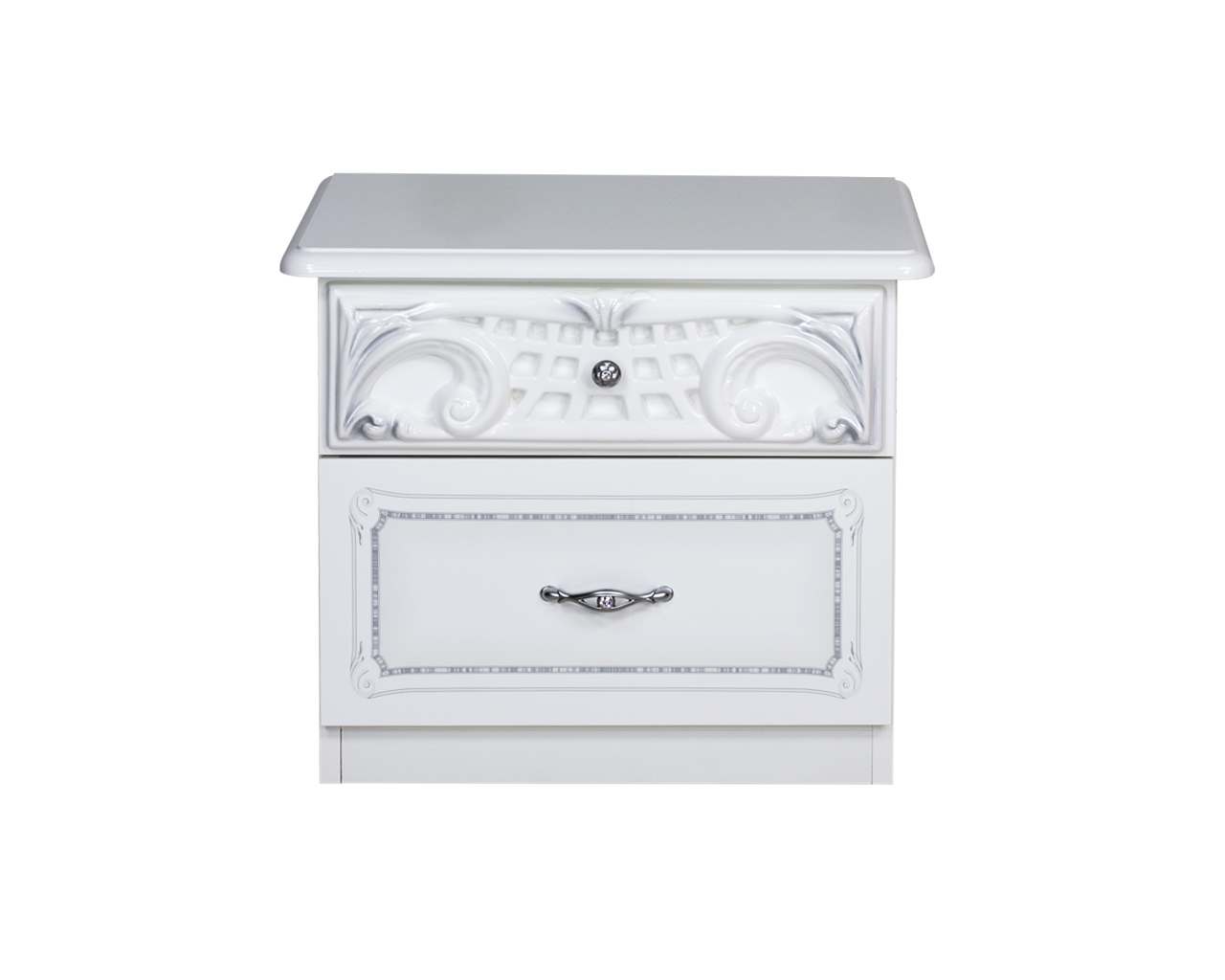 Barock Nachtkommode Remo-Bianco in Weiss/Silber HG Lack