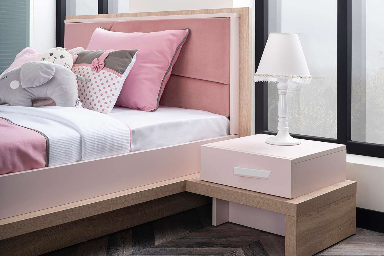 Nachttisch Angel in Holzoptik/Pink