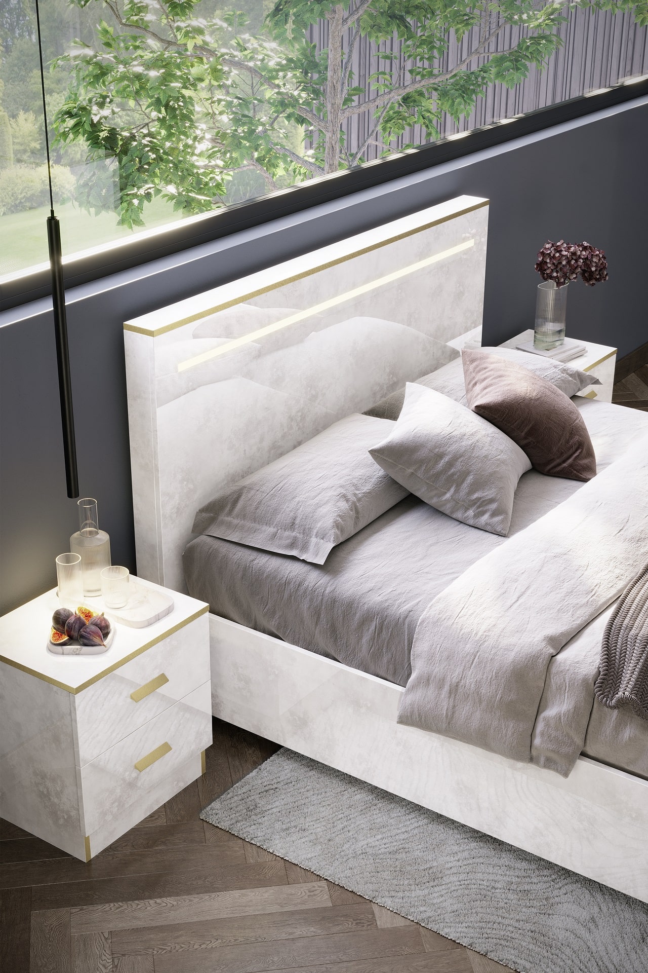 Schlafzimmer-Set Noemi 6-Teilig in Beige/Gold Hochglanz