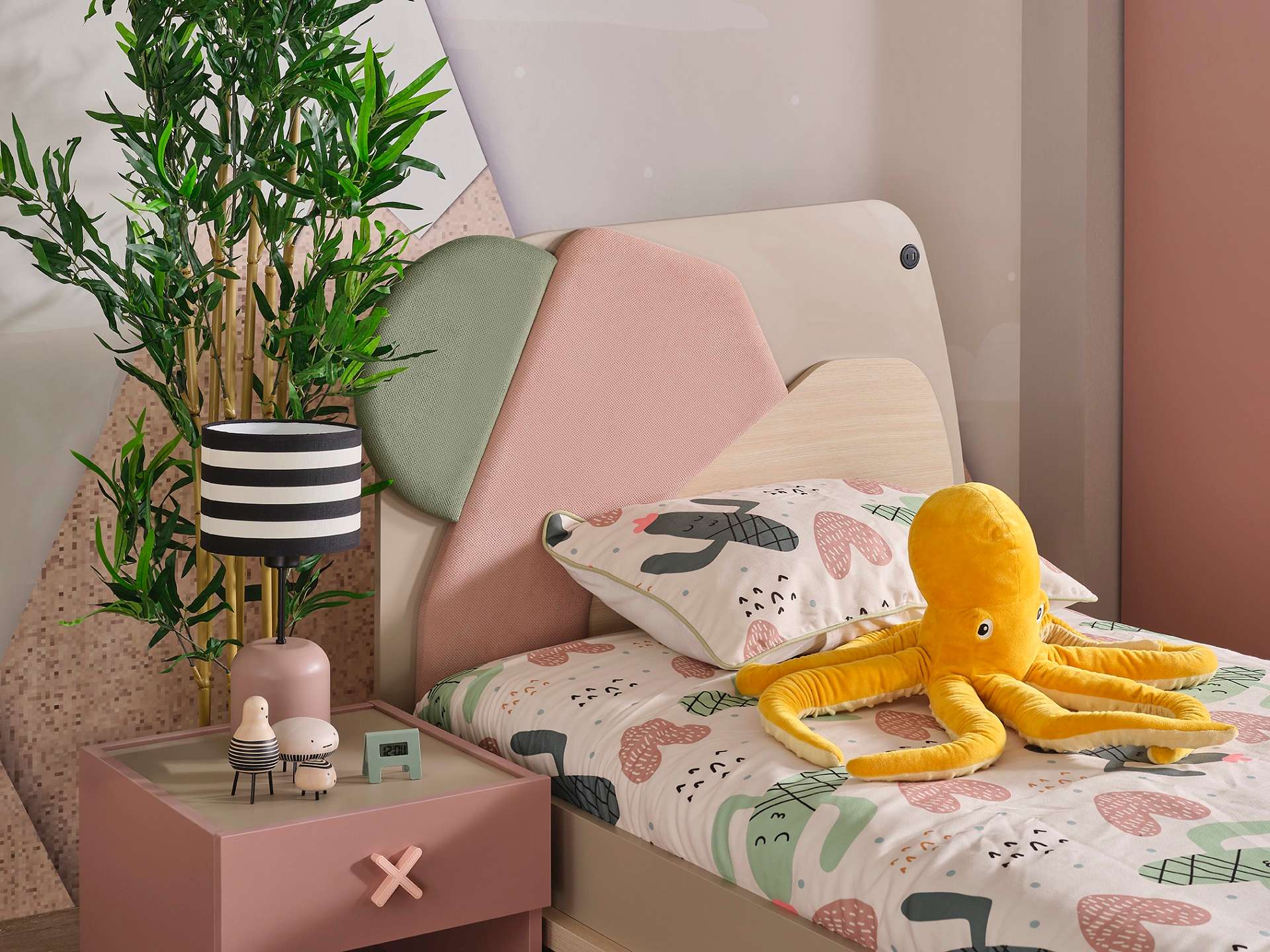 Einzelbett Rosie in Rosa/Beige