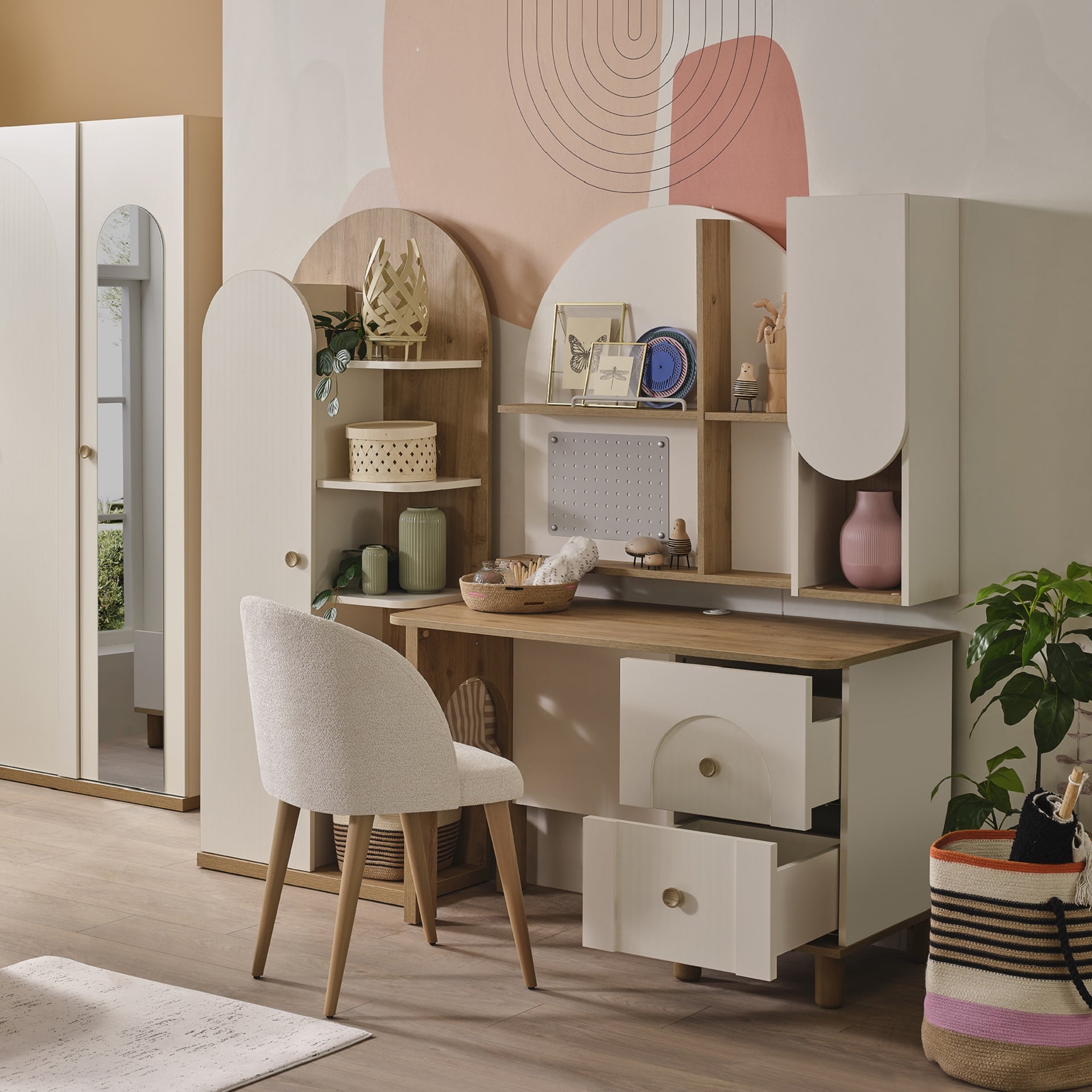 Schreibtisch Classy in Cremeweiß/Holzoptik