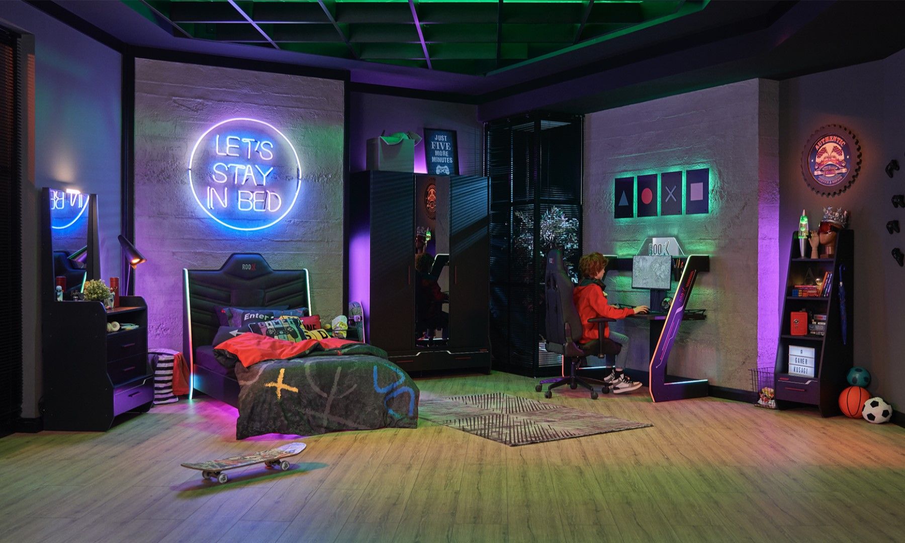 Roox Jugendzimmer Set 7-Teilig mit LED-Beleuchtung