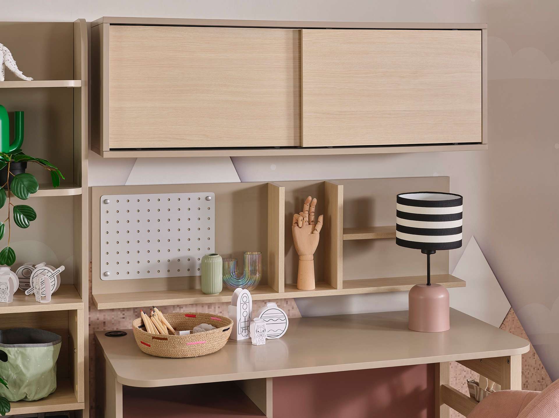 Schreibtisch-Set Rosie 4-Teilig in Rosa/Beige