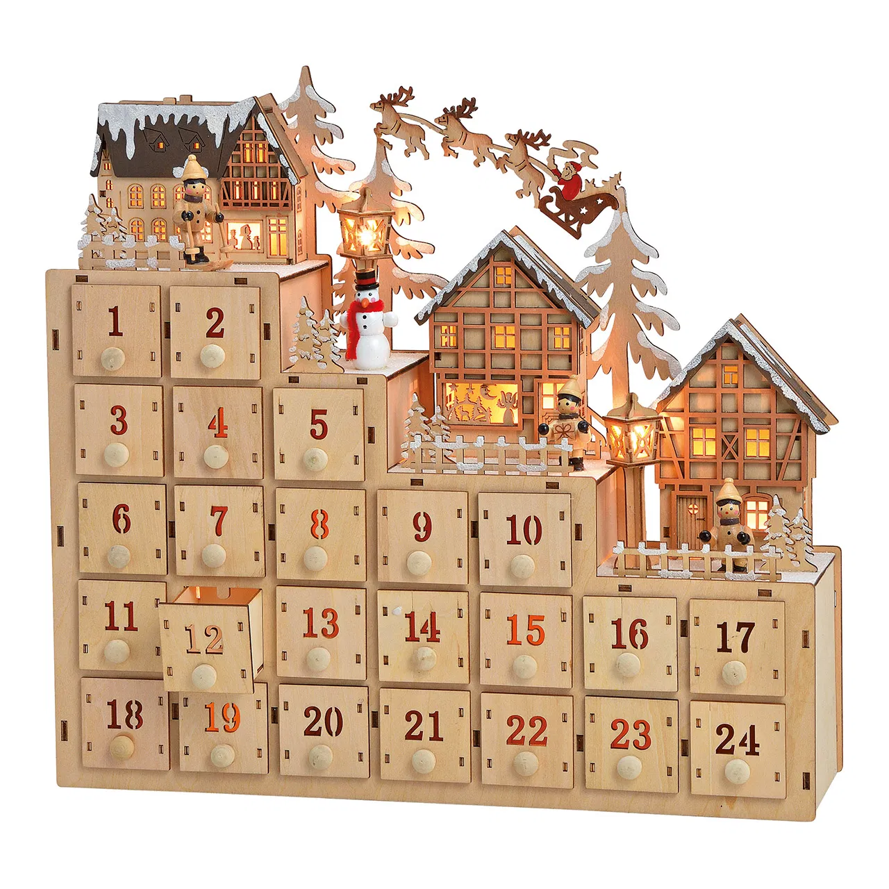 Adventskalender Winterszene mit Beleuchtung 38 cm breit