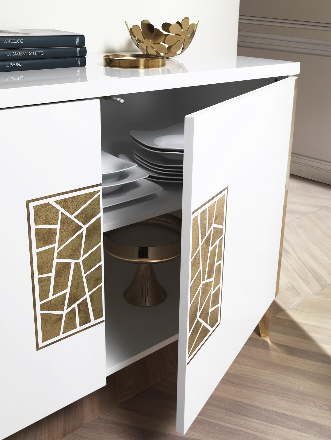 Sideboard Stella in Weiß/Gold