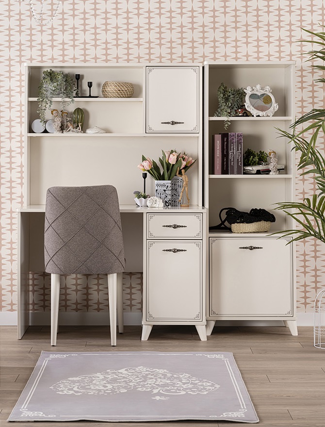 Schreibtisch-Set Pearl in Weiß 3-Teilig