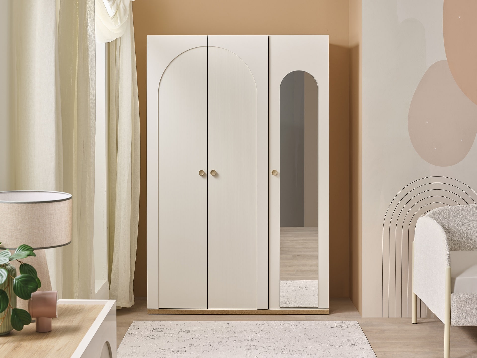 Kleiderschrank Classy 3-Türig in Cremeweiß/Holzoptik