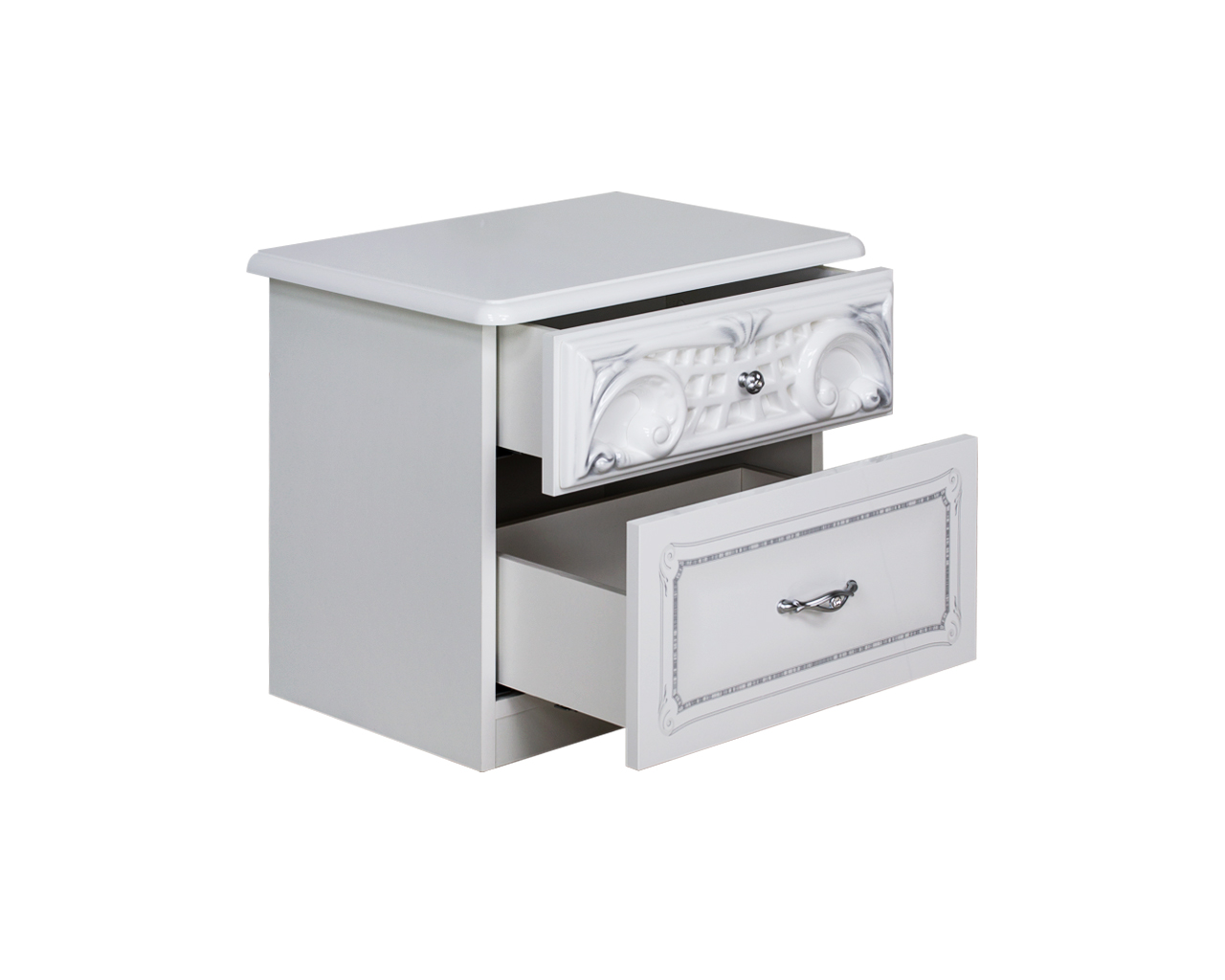 Barock Nachtkommode Remo-Bianco in Weiss/Silber HG Lack