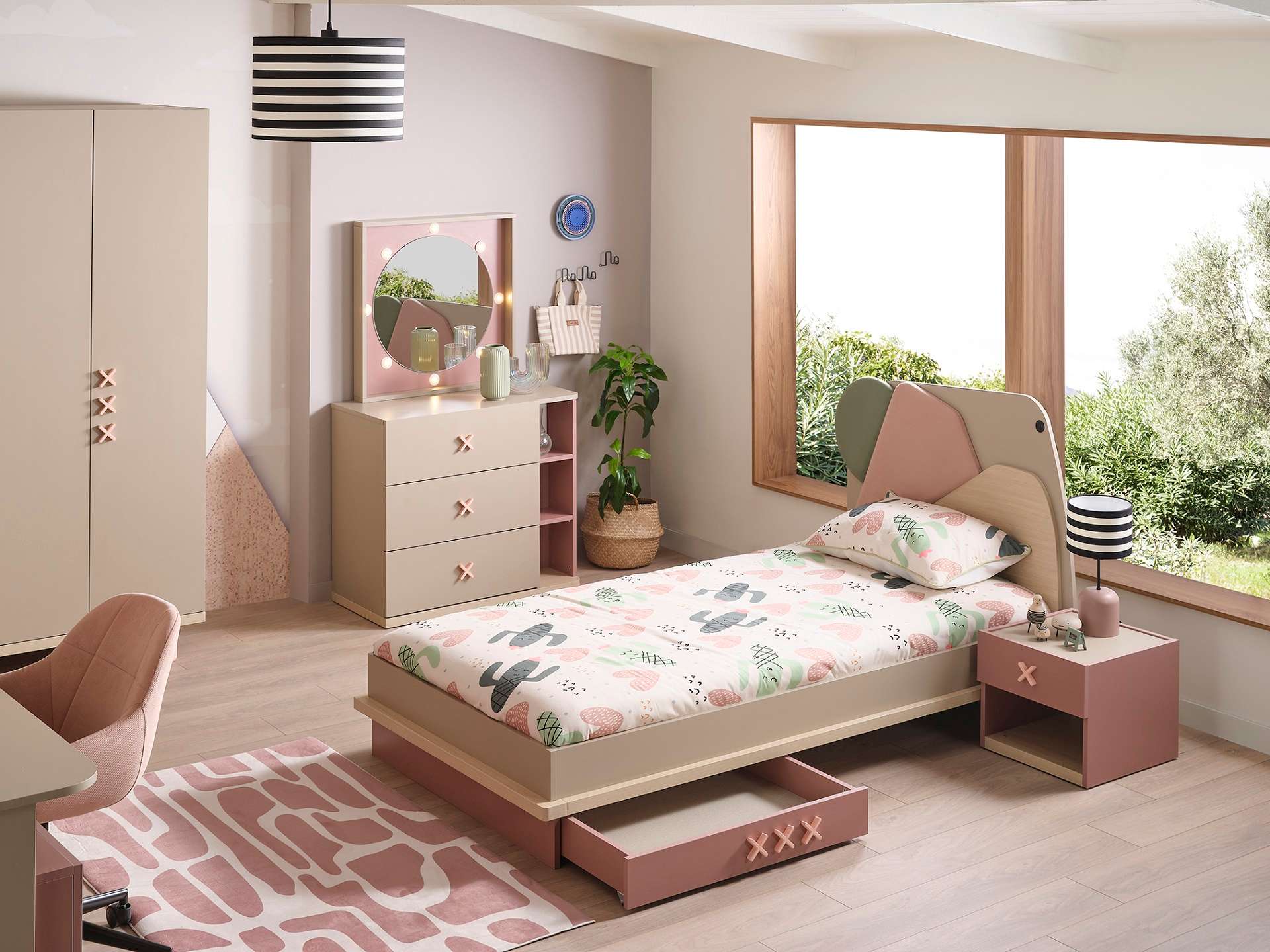 Einzelbett Rosie in Rosa/Beige