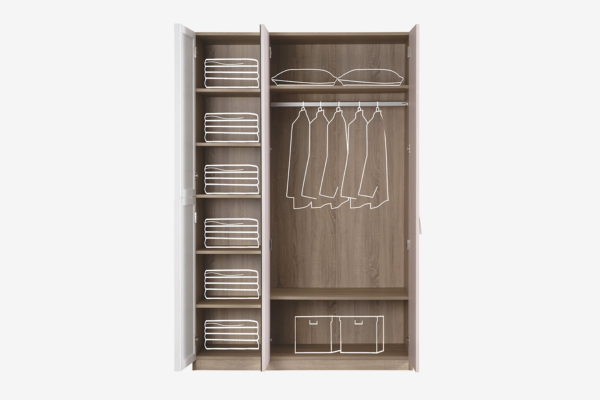 Kleiderschrank Angel 3-Türig in Holzoptik/Weiß/Pink