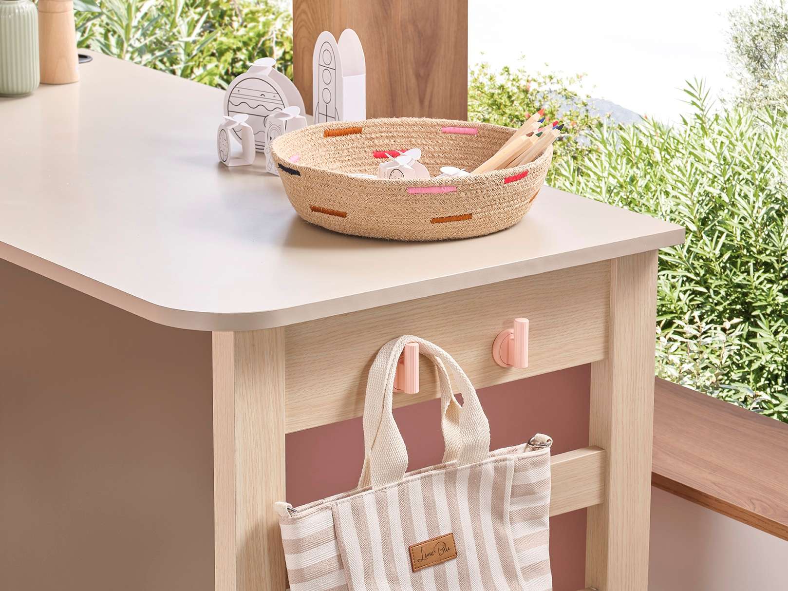 Schreibtisch-Set Rosie 4-Teilig in Rosa/Beige