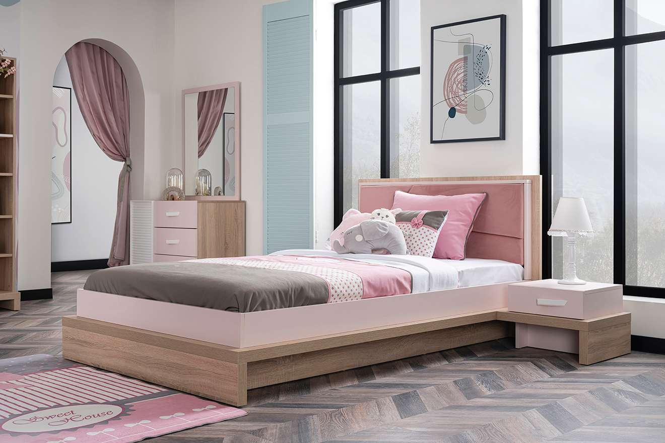 Jugendzimmer-Set Angel 4-Teilig in Holzoptik/Pink
