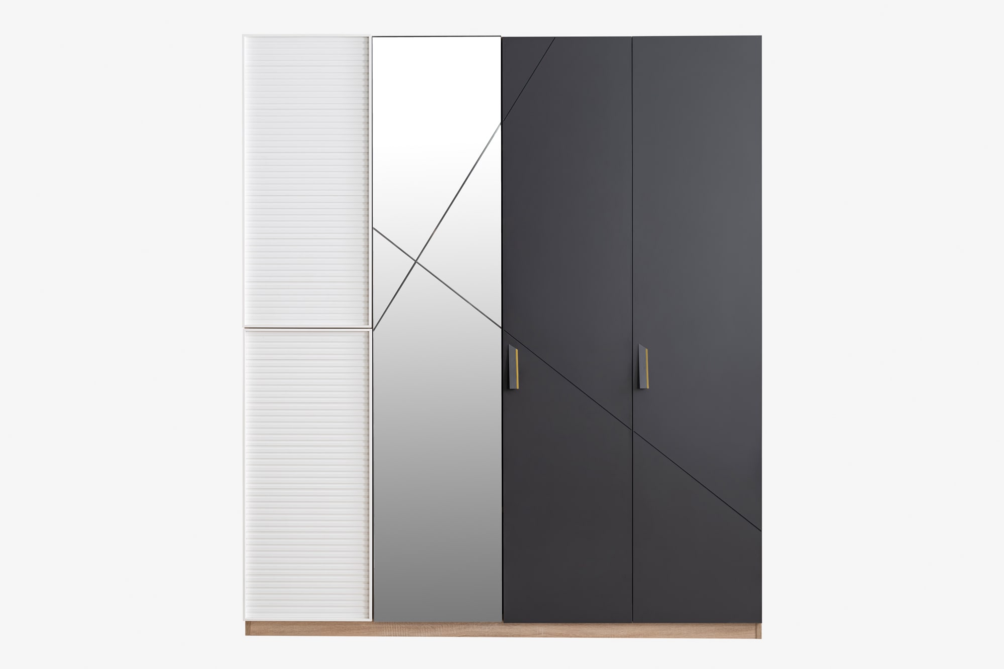 Kleiderschrank New City 4-Türig in Holzoptik/Weiß/Schwarz