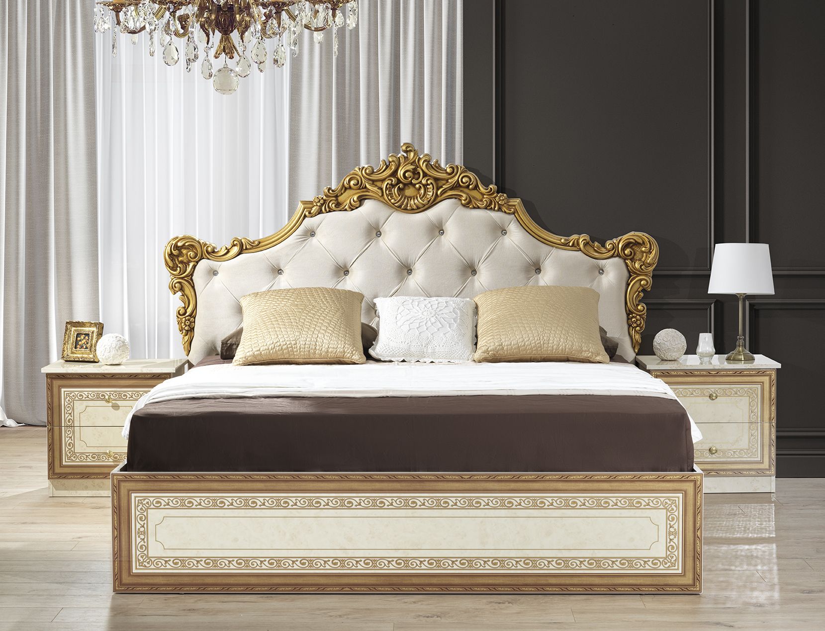Schlafzimmer Beige Gold